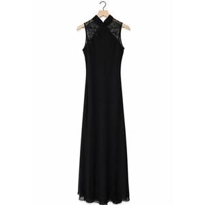 Vintage Y2K Sleeveless Asian Style Formal Gown Maxi Dress Size Large Mesh